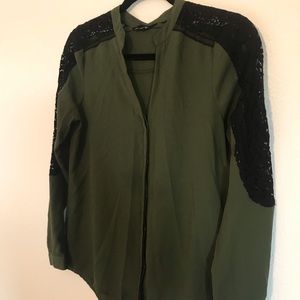 Express Olive button down with lace